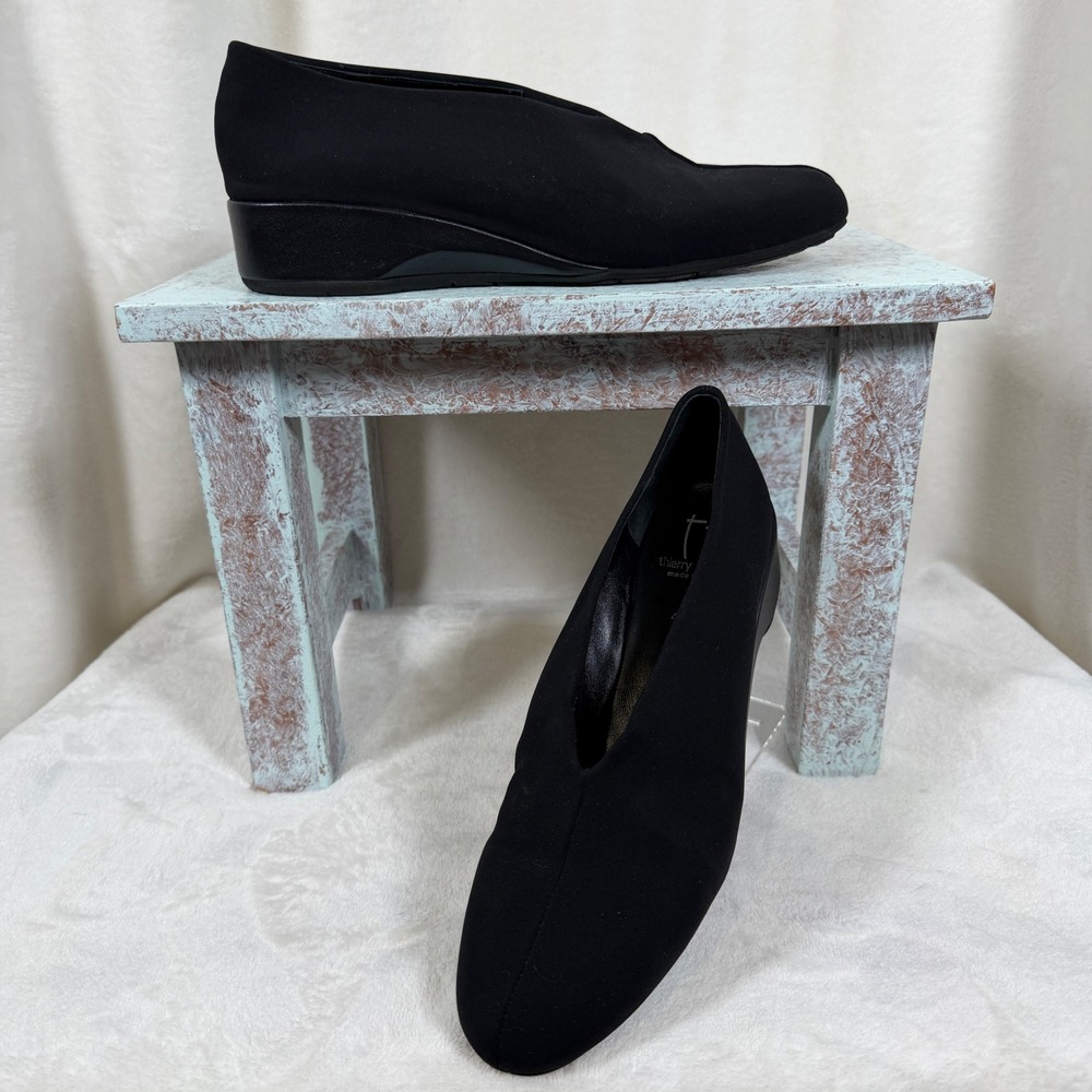 Thierry Rabotin Zama Wedge Pumps Womens 40.5 Black Microfiber Slip On Made Italy